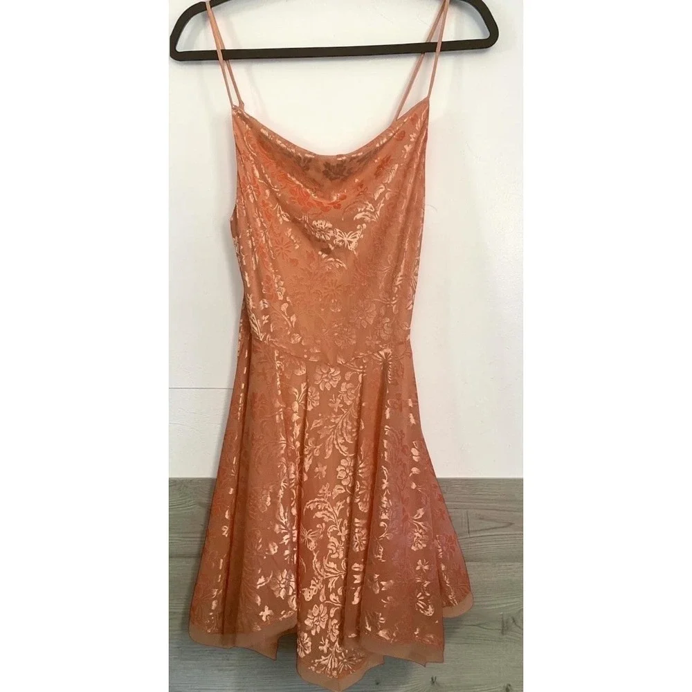 Free People Antoinette Peachy Pink Velvet Spaghetti Strap Dress Size XS *NWT